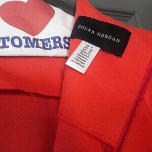 NWT Donna Morgan Sz 8 Coral Orange Balloon Half Sleeve Midi Dress Round Neck
